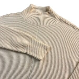 TALBOTS Sweater Women's Size Small Ivory Rib Knit Mock Neck Longer Length‎  Cozy